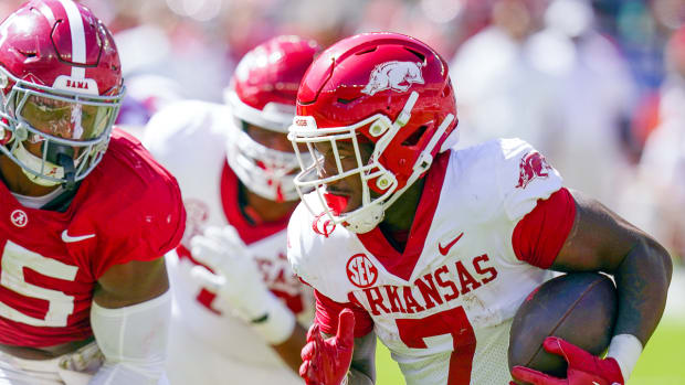 Razorbacks Rashod Dubinion looking for running room against Alabama